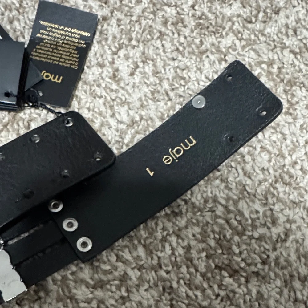 Maje Black Leather Studded Belt with Silver Hardware Size 1 NWT - Picture 4 of 7